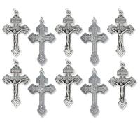 Pack of 10 - Pardon Crucifix Rosary Part Pope Saint Pius X - 2 1/8" Silver Oxidized Italian Catholic Crucifixes for Rosary Making Supplies, Made in Italy