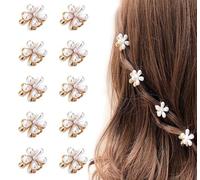 (Pack of 10 pcs) Korean Style Small Pearl Mini Hair Claw Clips with Flower Design, Sweet Artificial Decorative Hair Accessories for Women's Girls