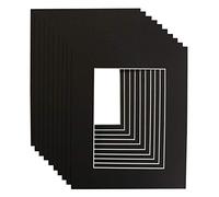Pack of 10 Picture Photo Mounts. Frame Size 9x7inch - Inside Aperture to fit 7x5 Prints. Choice of White, Black & Antique White- Acid Free (Black)