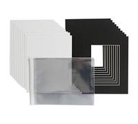 Pack of 10 Picture Photo Mounts Kits -Mats, Backs & clear resealable bags. Frame size 16x12inch - Inner window to fit 12x8 prints.Choice of White, Black & Antique white (Black)