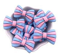 Pack of 10 Pink Blue White Stripe Striped Bow Knot Bows Craft Supplies Supply Resin Cabochon DIY Crafting Junk Charm Plastic Charms Flat Back Phone Custom Acrylic Jewellery Case Making 32-30mm