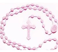 Pack of 10 Pink Cheap Nylon and Plastic Rosary Beads. Cheap Rosaries. Rosaries Bulk Buy.