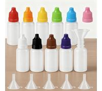 Pack of 10 Plastic Dropper Bottles with 6 Funnels, Liquid Bottles 15 ml, Small Dropper Bottle, Empty Squeeze Bottles, Assorted Coloured Lids, for Essential Oils, Mixing Liquids