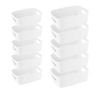 Pack of 10 Plastic Storage Boxes, Stackable Storage Organiser Basket Boxes with Handles for Kitchen, Cabinet, Office, Bathroom, Toy, Home Tidy Open Storage Bins with Handles, 2 Sizes