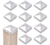 Pack of 10 Post Caps, 10 x 10 cm Fence Post Caps, Stainless Steel Post Caps, Silver Garden Post Caps, Screws for Wooden Post Fences and Patio Posts