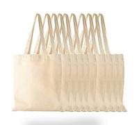 Pack of 10 Premium Quality 100% Cotton Made Reusable Carrier Bags Grocery Bags With Long Handles / Short Handles Printing Bag Washable Shopping Bags
