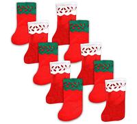Pack of 10 Red & Green/White Holy Leaf Cutout Felt Christmas Stockings