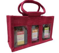 Pack of 10 Red Jute Bags with Handles for 3 Jars - Gift Bags for Jams, Chutneys, Pickles