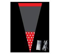 PACK OF 10 - RED POLKA DOT - Unique Cellophane Cone Shape Sweet Party Bags 37cm x 18cm - Over 40 Designs With 4" twist ties