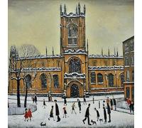 Pack of 10 Religious Christmas Cards & Envelopes. Lowry Style Image of Manchester Cathedral. Full Colour Internal Print With Christmas and New Year Message