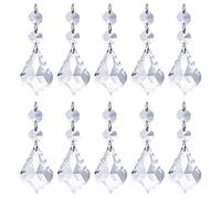 Pack of 10 Replacement Clear Maple Leaf Chandelier Crystal Prisms Pendants Shiny Glass with Octagonal Crystal Beads and Metal Split Ring for Lamp Decoration Jewelry Making (50mm)