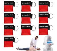 Pack of 10 Respiratory Mask, Key Ring, CPR Mask, Respiratory Cloth with Check Valve, Breathing Barrier, Pocket Mask for First Aid or AED Training (Red)