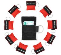 Pack of 10 Respiratory Masks First Aid with Key Ring and Disposable Valve - CPR Face Shield for Car and On the Go - First Aid Respiratory Masks for Adults and Children (Red Colour)