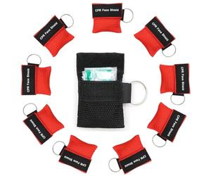 Pack of 10 Respiratory Masks First Aid with Key Ring and Disposable Valve - CPR Face Shield for Car and On the Go - First Aid Respiratory Masks for Adults and Children (Red Colour)