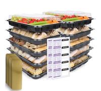Pack of 10 Sandwich Platter Trays with Lids - Reusable Plastic Buffet Serving Tray for Meal Prep - Catering Platters for Party Food with Dividers & Labels (33.5cm x 24cm x 7cm) (10)
