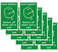 Pack of 10 self adhesive safety signs 90mm x 140mm - Save energy Switch off when not in use