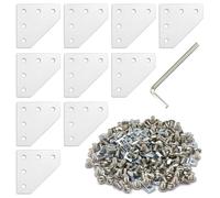 Pack of 10 Silver L-Shaped Corner Bracket Connection Plate with 50 Pieces M5 T Nuts + 50 Pieces M5 Screws + 1 Piece Wrench for Standard Aluminium Extrusion Profile with 6 mm Slot 2020