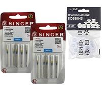 Pack of 10 Singer Sewing Machine Needles 2045 Thickness 90/14 for Jersey Fabrics (SUK) Elastic and Knitting (Stretch) 130/705 H-S (Flat Heel One Side) Universal + 10 Clear Rings
