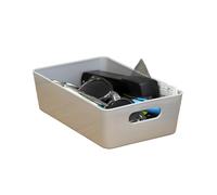 [Pack Of 10] Slim Rectangle Storage Baskets, Grey Plastic Organiser Trays with Handles, 20x12.5x6cm, Modern Style Studio Containers for Office, Bathroom, Kitchen Use