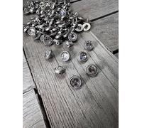 Pack of 10 Small Mini Metal Buttons Silver Matt with Coloured Rhinestones in Light Blue, Blue, Rose, Purple or Light Green 10 mm (Crystal)