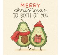 Pack of 10 To Both Of You At Christmas Funny Avocado Greeting Cards & Envelopes. Hand Drawn Design. Full Colour Inside with Message
