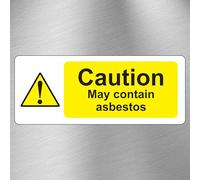 (Pack of 10) Warning contains asbestos sign - Self adhesive sticker 150mm x 50mm - LAMINATED
