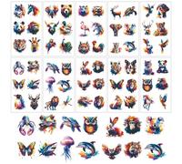 Pack of 10 Watercolour Animals Temporary Tattoos Children Adults Colourful Adhesive Tattoos Skin-Friendly for Girls Boys Fake Tattoo Stickers Body Face Festival Party Gift Accessories Accessories