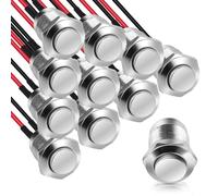Pack of 10 Waterproof Push Buttons, 12 mm Button with Wire, Momentary Metal Push Switch, 5A Switch 12V/24V//125V/250V for Horns, Electric Bell, Car (High Head)