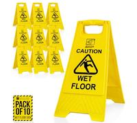 Pack of 10 Wet Floor Sign With “Caution Wet Floor” Imprint on Bright Yellow Portable and Durable A-Frame Safety Cone (10)