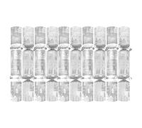 Pack of 10 White Silver Seasons Greetings Family Christmas Crackers - 12" Metallic Festive Xmas Holiday Dinner Table Decorations - Novelty Fun Prizes Gifts Contains Hats Jokes