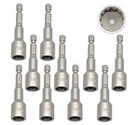 Pack of 10 x 11mm Bi-Hex Socket - 65mm Long 1/4" Hexagon Drive for Power Drill