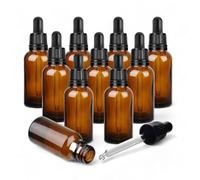 Pack of 10 x 50ml Glass Bottles - Ideal for Essential Oils, Liquids, Cosmetics (Black Pipette (Tamper Resistant Collar), Amber)