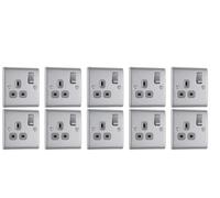 Pack of 10 x BG NBS21G Brushed Steel/Satin Chrome Single Socket 1 Gang DP 13Amp