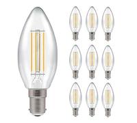 Pack of 10 x Crompton LED Dimmable Filament Candle Light Bulb Clear 5W B15 SBC 2700K Warm