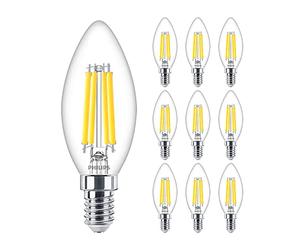 Pack of 10 x Philips Master Value LED 3.4W (40W Replacement) B35 Candle, Dimmable,E14 SES Small Edison Screw, 2700k Warm White, 470 Lumen, 15000 Hours, Clear Lamp (10)