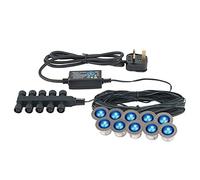 Pack of 10 x Saxby Ikon 30mm Round Polished Stainless Steel Bathroom IP67 Outdoor Recessed Garden Decking Blue LED Light Kit