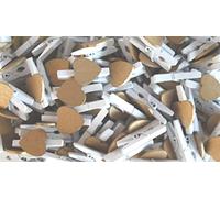 Pack of 100-30mm Love Hearts on Mini WHITE Wooden Craft Pegs - Gold
