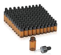 Pack of 100,3ml Amber Glass Dropper Bottle,Empty Sample Vial Glass Eye Dropper Aromatherapy Liquid Perfume Essential Oil Bottles with Glass pipette&Black Aluminum caps-Pipette&Funnel included