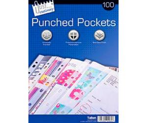 PACK OF 100 A4 NON GLARE CLEAR PUNCHED POCKETS DOCUMENT PLASTIC WALLETS - 4064