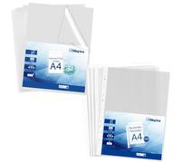 Pack of 100 A4 Transparent Pockets - 50 Reinforced Perforated Pockets for Filing Folders + 50 Corner Pockets, Anti-Static Polypropylene, Grained Anti-Glare and Document Filing