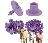 Pack of 100 Anti-Fall Round Animal Identification Ear Tags for Sheep, Cattle, Calves, Foxes and Pigs (Yellow, red, Green, Purple, Green, White, Orange) Purple 001-100