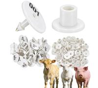 Pack of 100 Anti-Fall Round Animal Identification Ear Tags for Sheep, Cattle, Calves, Foxes and Pigs (Yellow, red, Green, Purple, Green, White, Orange) White 901-1000
