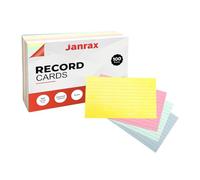 Pack of 100 Assorted Colour Ruled 5x3 Record Cards - Lined Study Index Cards for Notes, Revision
