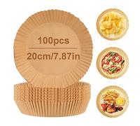 Pack of 100 Baking Paper for Hot Air Fryer, 20 cm Baking Paper, Airfryer, Non-Stick Disposable Air Fryers, Parchment Paper, Non-Stick Disposable Paper Liner, Baking Accessories, Baking Paper for Oven,