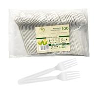 Pack of 100 Biodegradable Cutlery Forks Environmentally Friendly Compostable in Natural Material, White Sugar Fibre Cutlery Packs of 25 Pieces Tableware Bio Eco Friendly Sustainability Events Green