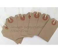Pack of 100 Brown Buff Strung Tags All Size Manila Luggage Labels Tickets Tie On Craft Tag (82x41mm)