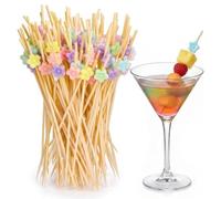 Pack of 100 Cocktail Sticks Bamboo Macaron Colours Flowers Finger Food Sticks for Party and Buffet Decorative Fruit Skewers for Appetizers Snacks and Cocktails Environmentally Friendly Wooden Skewers