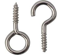 Pack of 100 Curtain Wire 50 Hooks and 50 Eyes Set Hooks & Eyes Metal Screw-In Hangers Zinc Plated Heavy Duty Fittings for Net Rods Voile Cords Picture Hanging Polished Silver Wall Fastener