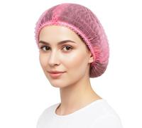 Pack of 100 Disposable Hair Nets 52 cm - Surgical Cap, Hair Net Kitchen Catering Hygiene - Latex-Free Breathable Disposable Caps with Elastic Band Fleece for Men and Women Long Hair Pink