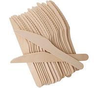 Pack of 100 Disposable Wooden Cutlery Spoons Forks Knives Set Biodegradable Eco Friendly 100% Birch Wood-Sturdy, Christmas, Parties, BBQ, Picnic,s Birthdays, Wedding (100 Knives)